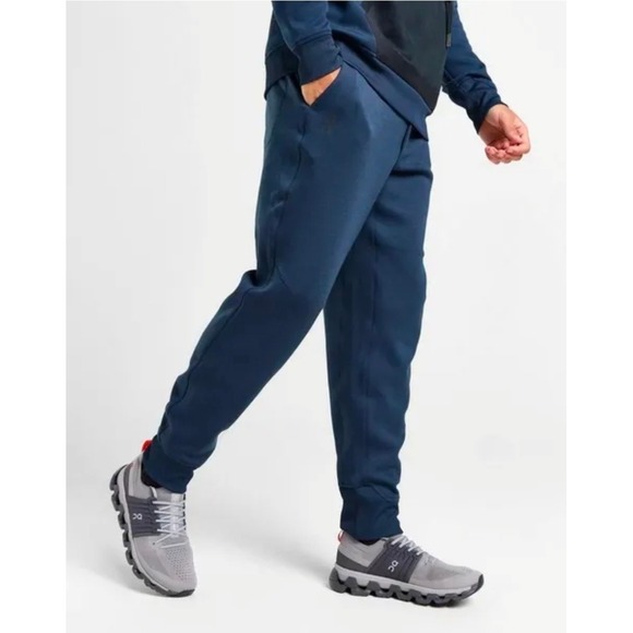 On Running Other - On Running Mens Sweat Pants Navy Blue Heather Ribbed Knee Joggers Large